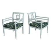 19th Century Pair of Biedermeier Painted Armchairs in New Upholstery