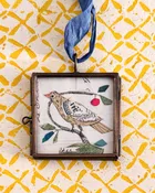 Cerise Folk Bird ~ Art Locket Ornament Vintage Handmade