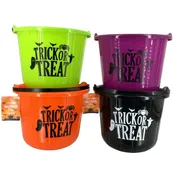 8.75" "Trick or Treat" Halloween Candy Pails, 4 Colors, Wholesale
