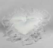 #100-OS – 12″ x 12″ – White Satin Heart w/lace edge {Oversized} Pillow