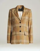 BEIGE CHECKED SILK-CASHMERE SINGLE-BREASTED JACKET