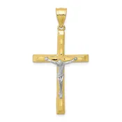 10KT Yellow Gold With Rhodium Plating 45X21MM Diamond-cut Crucifix Cross Pendant. Chain Not Included