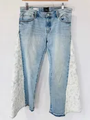 deep blue striped quilted bell bottoms [6/28] long