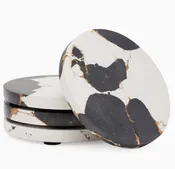 Black, Gold & White Resin Coasters - set of 4
