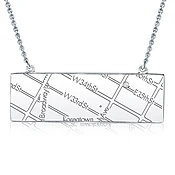 14k White Gold Horizontal Map Necklace