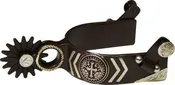 Antique Brown Spur with Silver Engraved Cross Concho and Silver Overlays