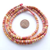 New Vinyl Heishi, Red/Pink/Yellow Mix 4mm on 30-inch Strands