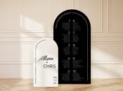 Acrylic Seating Chart -- Welcome Sign Combo, Arched Top 47" & 32" Inches Tall, Minimalist Modern Wedding Sign, Black and White