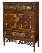 A Carved Ivory and Stone Cabinet of Burled Wood, possibly Cantonese, probably mid-19th century