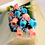 Blue and Coral Wax Dipped Roses w/ Surprise Jewelry