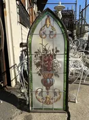 19″ Narrow Gothic Stained Glass Iron Fixed Window Hand Painted