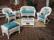 4 Piece Madrid Wicker  Set with seat Cushions (1) Love Seat (1) Coffee Table (1)Chair (1) Rocker