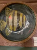 Go Fish, the Winds Show : Yellow/Black Fish Platter Dark Background #69 — Miami Valley Pottery