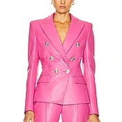 Bubblegum Pink Double Breasted Women Leather Valentine Blazer