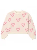 Girls Cream Heart Print Crew Neck Sweater