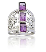Sterling Silver Ring with 3 Amethyst Stones