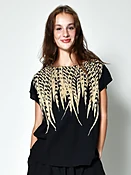 BLACK FEATHER PRINT TUNIC — uzinyc