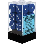 16mm d6 Opaque 12 Dice Blue/White