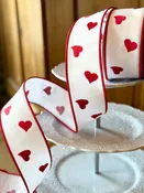 2.5" Wide Red Heart Embroidery Ribbon -SOLD BY THE YARD
