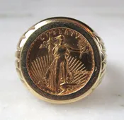 10K 1/10th American Gold Eagle .999 Coin Yellow Gold Ring ETC10934