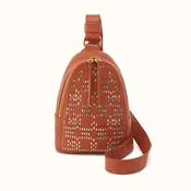 Fern Sling In Pebbled Leather - Warm Honey Pixel Studded