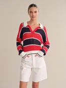 525 America Alexa Rugby Stripe Polo Pullover - Racing Red Combo