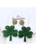 2" Gold & Green Glitter Shamrock Acrylic Dangle - Earrings