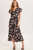 Bluivy Floral Ruffle Wrap Midi Dress