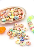 10mm Rondelle Retro Neon Swirl Round German Resin Beads, 6 Beads