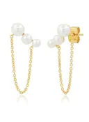 pearl studs with chain dangle