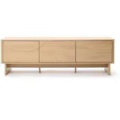 59-Inch TV Console 3 Doors Geometric Carved Front Light Wood Japandi