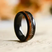 6mm Tungsten Rings with Wood Inlay and Sleek Silver Feathered Arrow