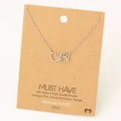 Dog Paw Heart Cutout Pendant Necklace - Brass