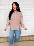 Acid Wash Ribbed Pullover Top - Cocoa