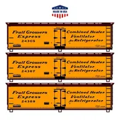 Accurail® 8161, HO Scale Kits, 40ft Wood Reefer, 3-Pack, Fruit Growers Express #24305, 24367, 24389