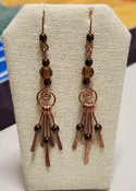 Copper Earrings w/Glass Beads &amp; Hammered Dangles