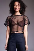 Censored Top - Black Swiss Dot Mesh