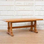 1940s French Solid Oak Trestle Dining Table with Slab Top (SOLD)