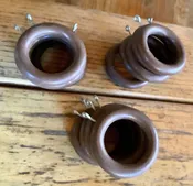 15 Vintage Wood Curtain Drapery Rod Rings Brown Loops