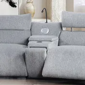 Fullar - Modular Console With Speaker & Cup Holder - Light Gray Chenille
