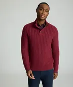 Cable-Knit Button Neck Sweater