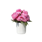 18" Faux Pink Peonies in Ceramic Cylinder Vessel