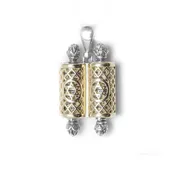 14K and Sterling Filigree Torah Scroll Mezuzah