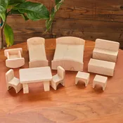 10 Piece Dollhouse Furniture Set - Maple Wood
