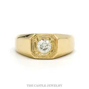 0.50 Carat Bezel-Set Round Brilliant Diamond Solitaire Men's Ring in 14k Yellow Gold