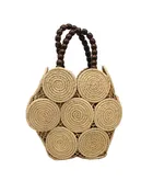Romy Disc Raffia Straw Handbag with Wooden Bead Handles