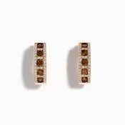 14K Rose Gold Brown and White Diamond Hoop Earrings
