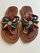 African Beaded Leather Sandals:  EU 36 ( US 5-6 )  Bright, Bold Patterns