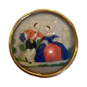 Confectionary box Napoleon II period, early French 19th Century Round Petite Candy or Confectionary Box with Beautiful Detailed Oil Painting Scene