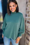 2 Hearts Cranberry Long Bishop Sleeve Ribbed Top